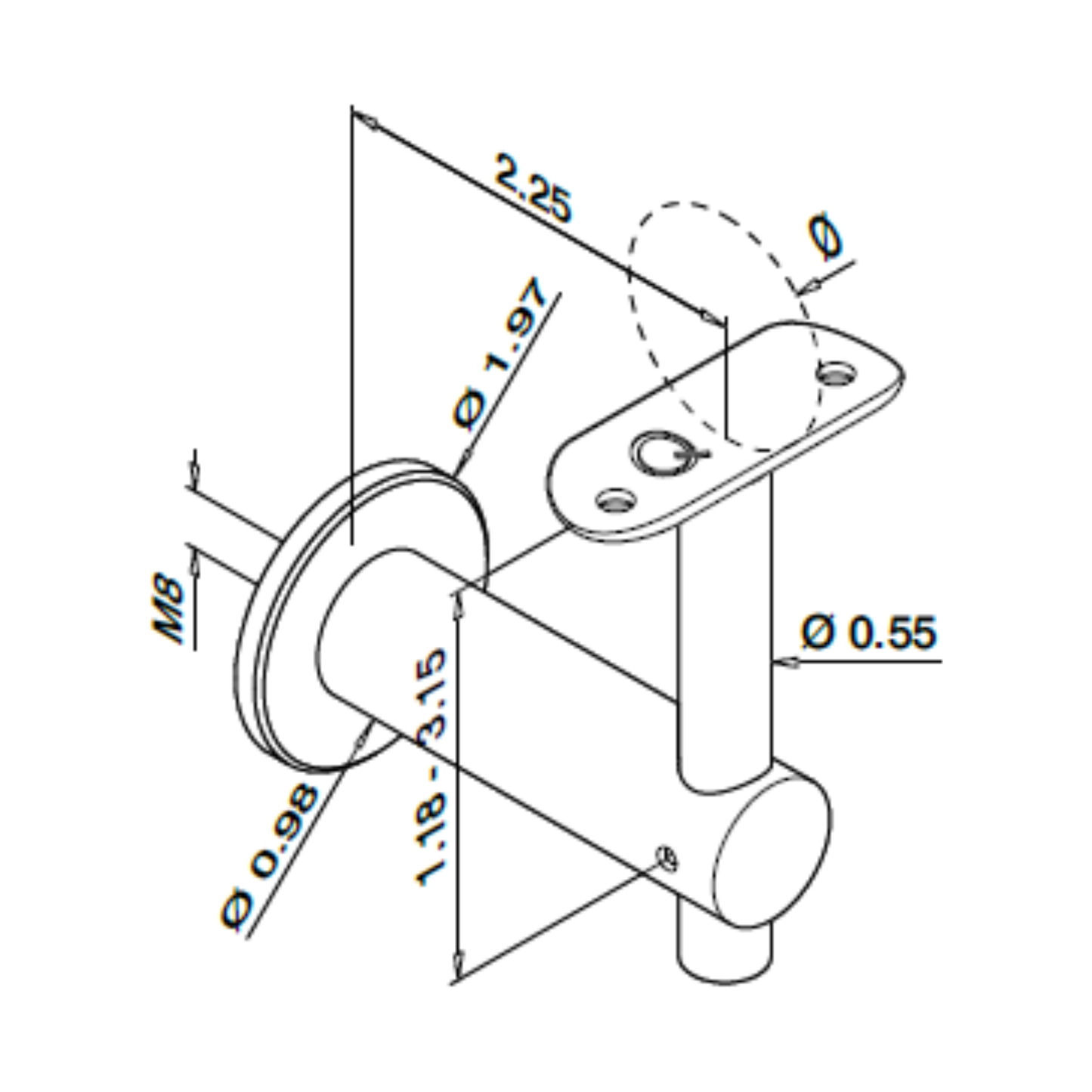 Q- Railing Round Adjustable Handrail Bracket | MOD 0145| 316 Stainless Steel
