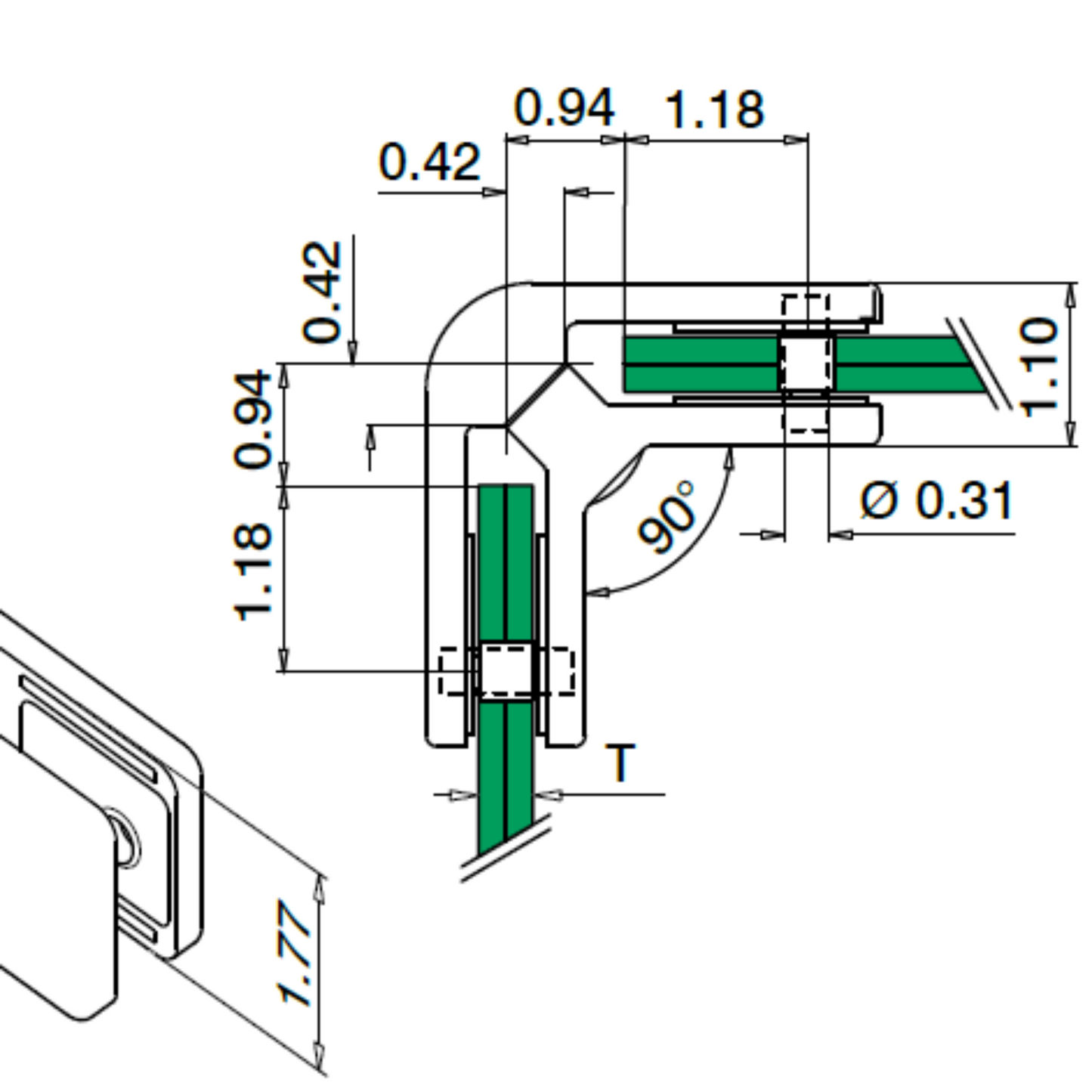 Q-Railing Square 90-Degree Glass Clamp Connector | MOD 4290 | 316 Stainless Steel