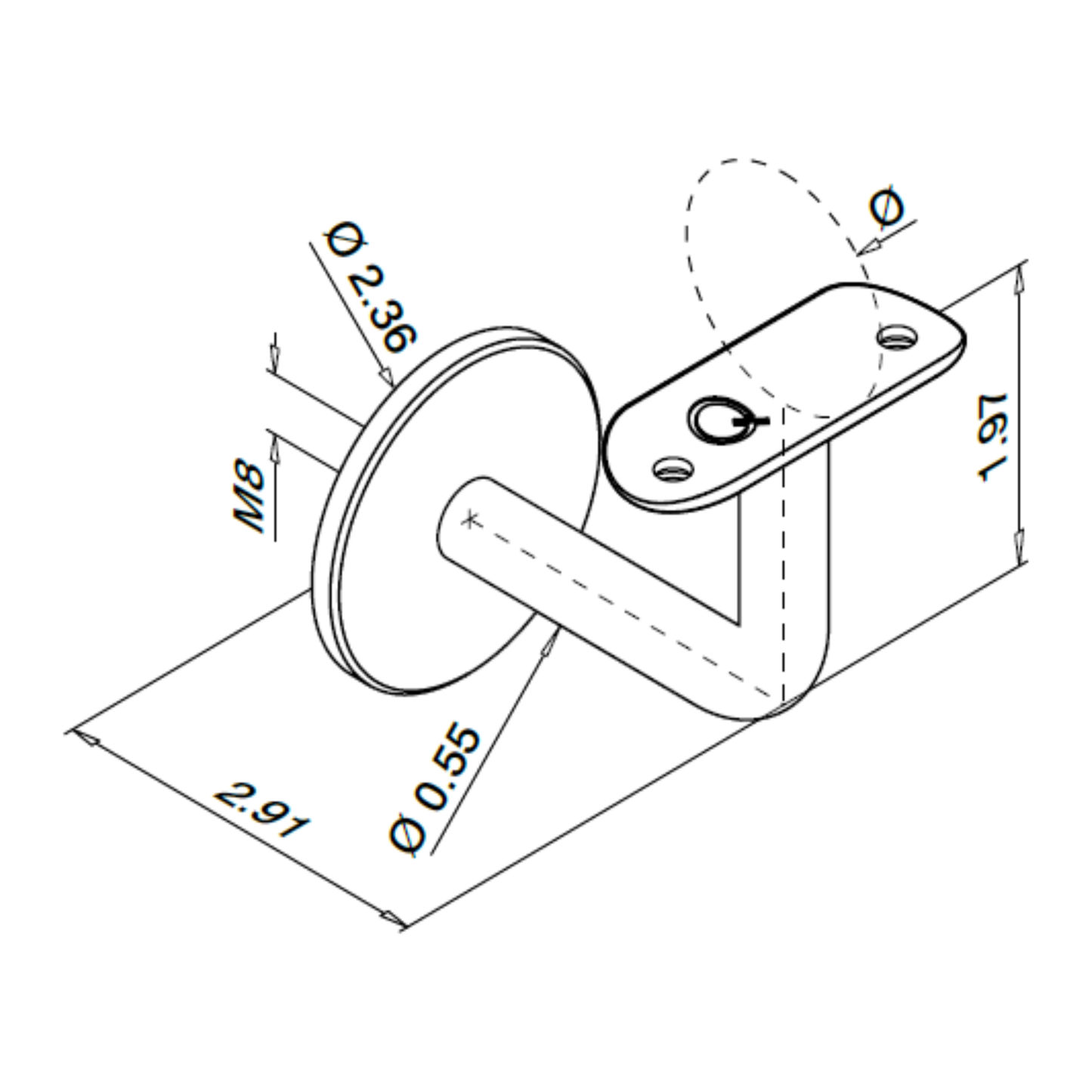 Q-Railing Round Wall Mounted Handrail Bracket | MOD 0111 | 316 Stainless Steel