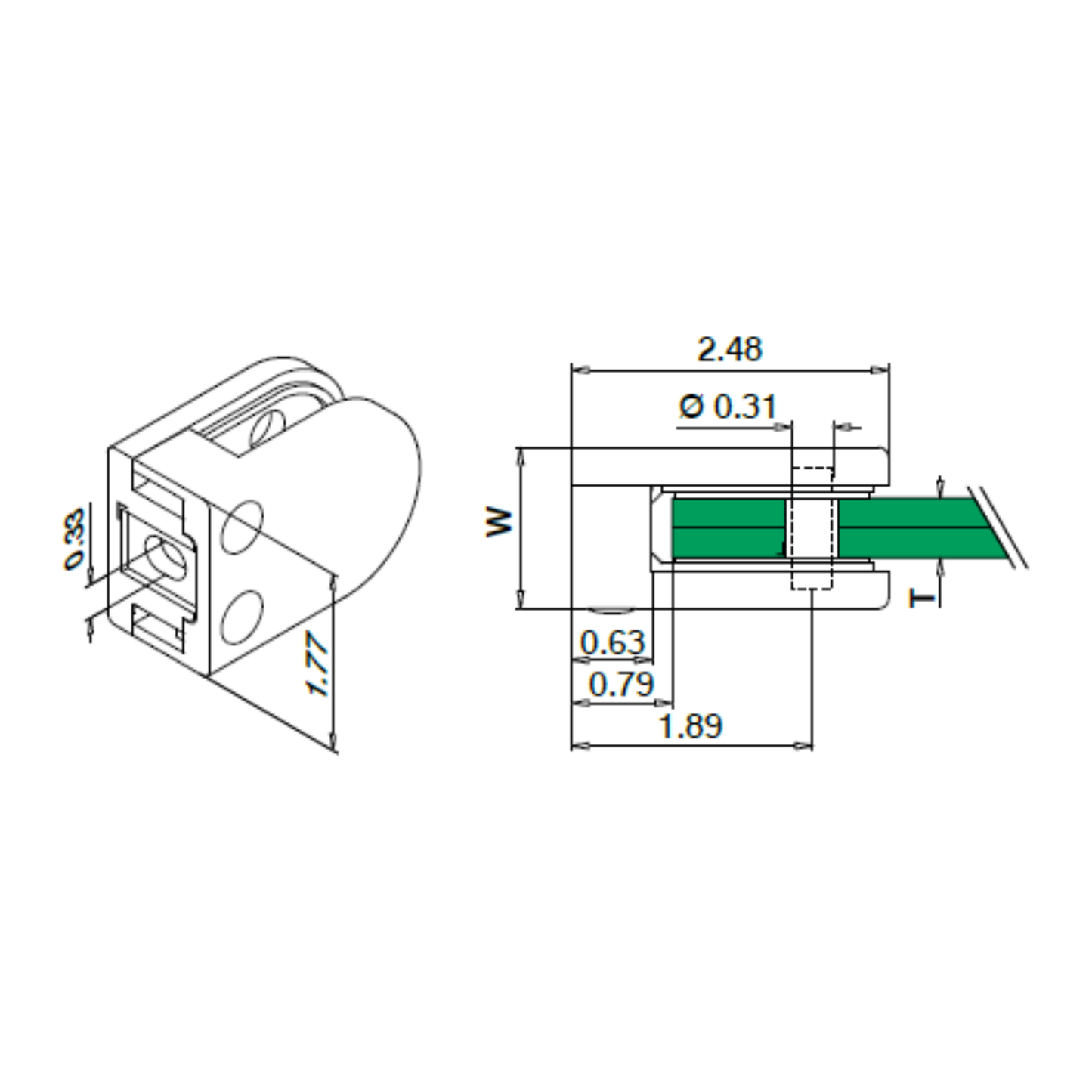 Q-Railing Round Glass Clamp | MOD 2500 | 316 Stainless Steel.