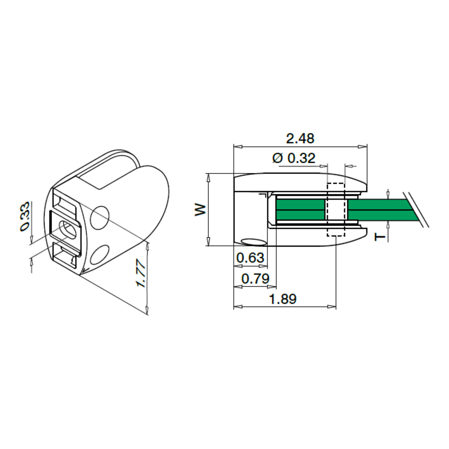 Q-Railing Round Glass Clamp | MOD 2800 | Matte Black | Zinc