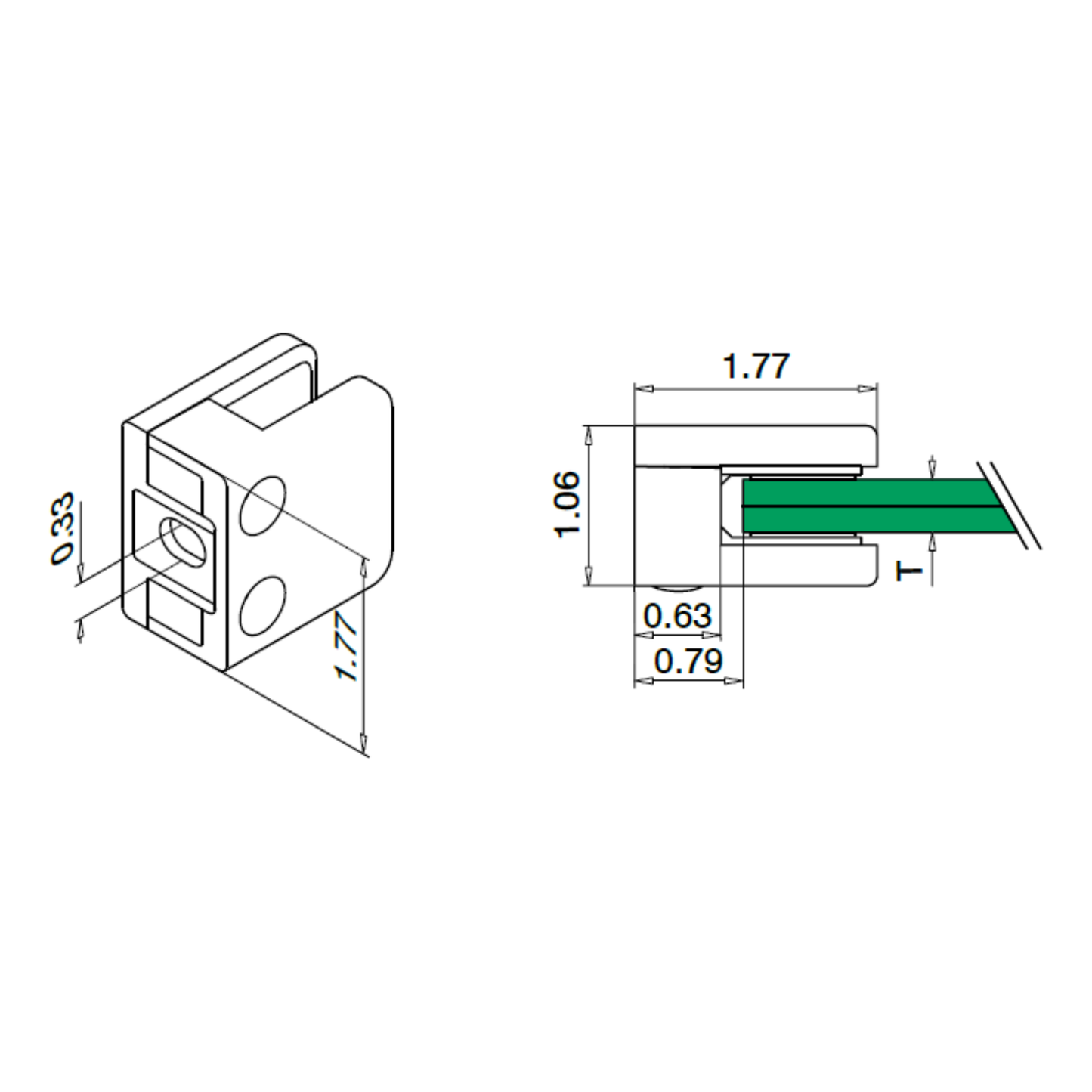 Q-Railing Square Glass Clamp | MOD 2100 |316 Stainless Steel