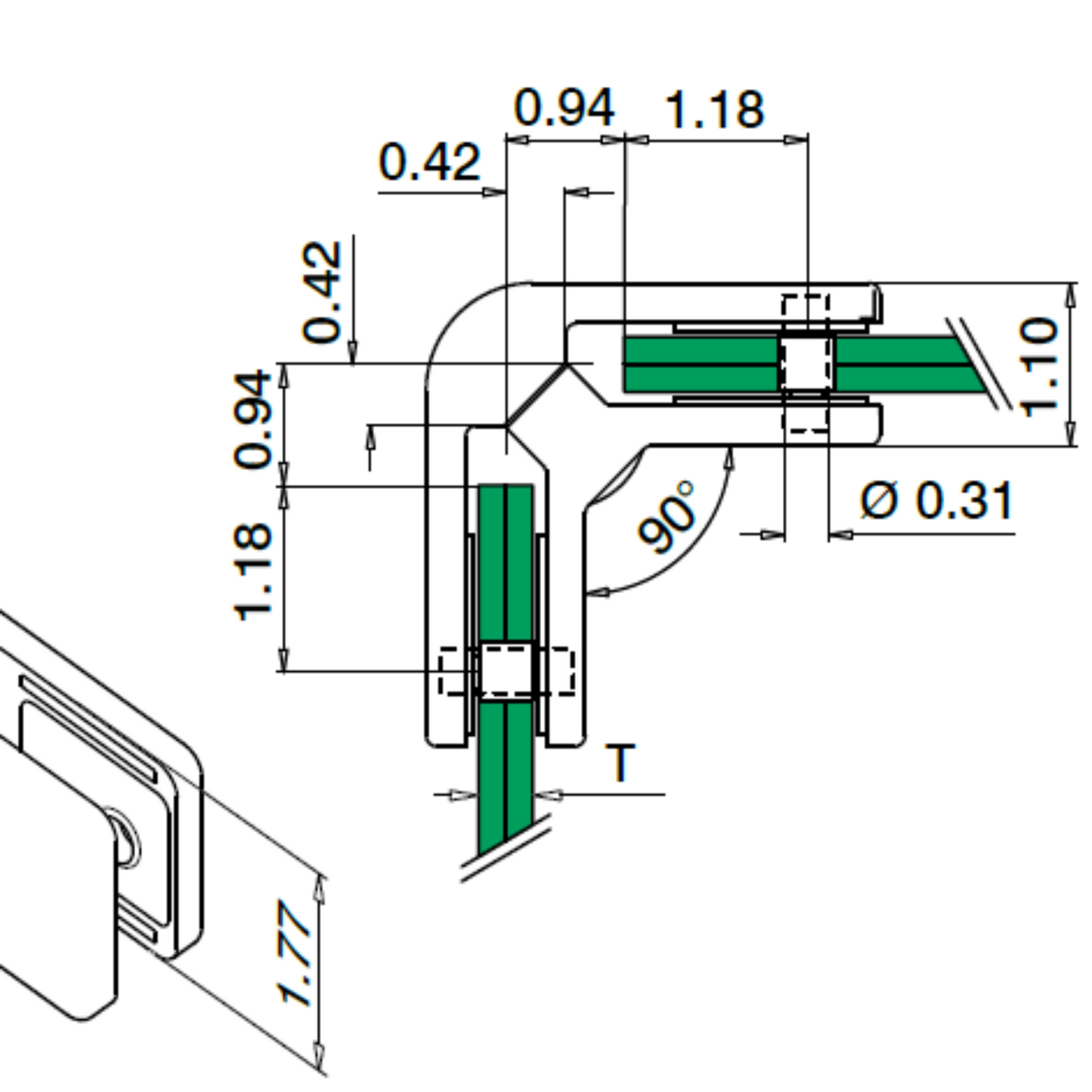 Q-Railing Square 90-Degree Glass Clamp Connector |  MOD 4290 | 316 Stainless Steel